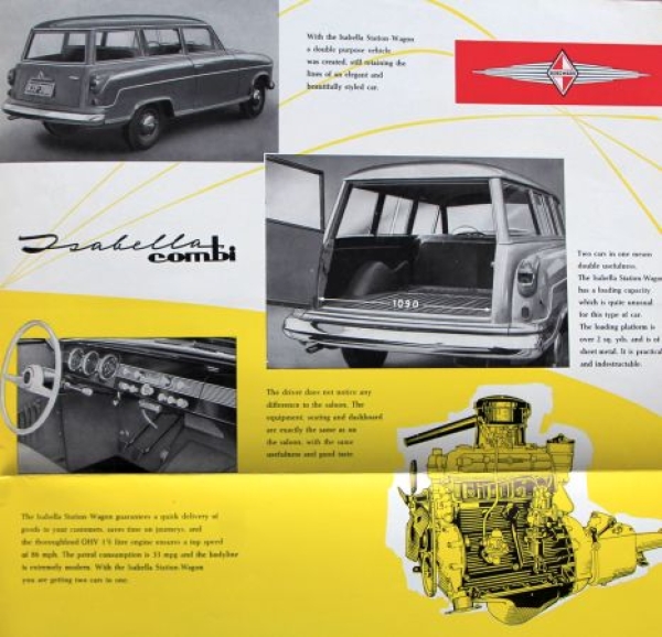 Borgward Isabella Combi Modelprogram 1958 "2 Wagen in einem" Carbrochure (6931)